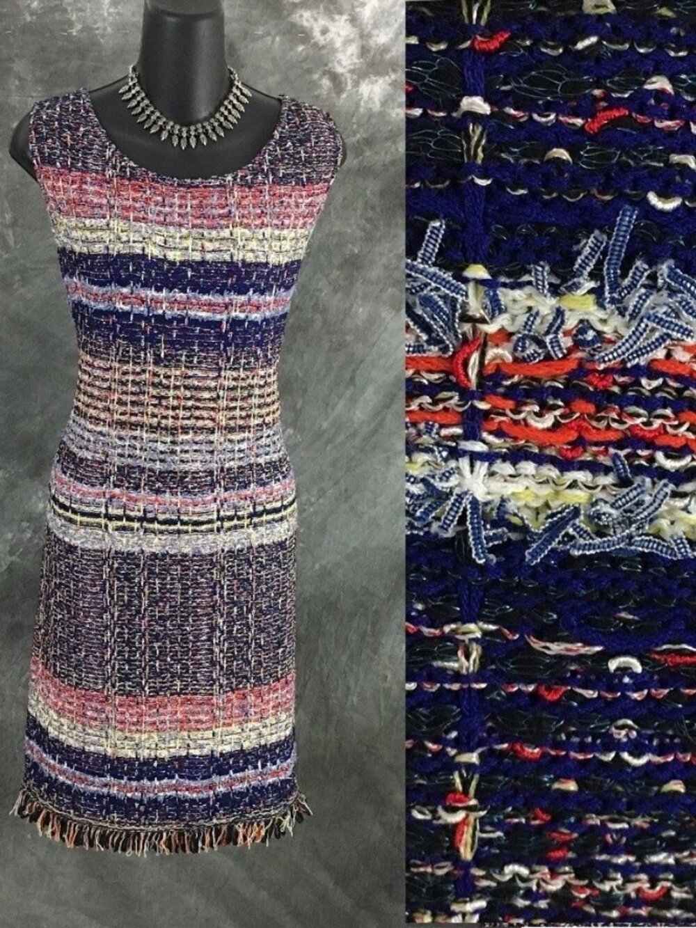 NWT NEW BEAUTIFUL St John knit indigo blue multi dress size 12